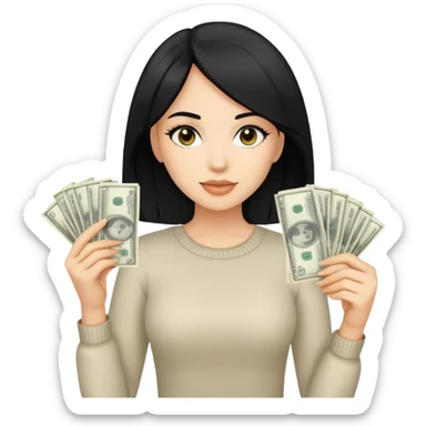 a black hair light skinned woman with money notes sticker