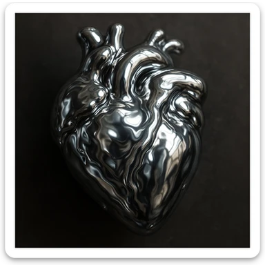 heart with a liquid mercury effect, realistic digital art style sticker
