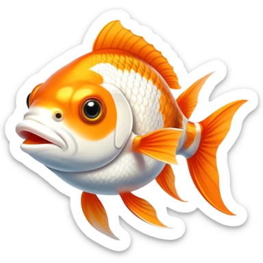 Cinematic Noble Orange and White Goldfish Portrait Emoji, Poised and regal, with a sleek, streamlined build and a vibrant body featuring a harmonious blend of orange and white hues, deep-set soulful golden eyes, Simplified yet sharp and sophisticated features, highly detailed, glowing with a soft, dignified glow, high shine, intelligent and graceful, stylized with an air of aquatic artistry, focused and attentive, soft glowing outline, capturing the essence of a watchful and confident aquatic companion, so majestic it feels as though it could glide out of the screen with effortless authority! sticker