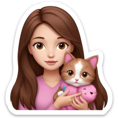 Pretty girl long hair Brown makeup pink kitten sticker
