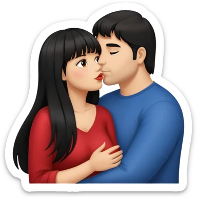 Latina female with bangs black long hair plus size in the kissing man sticker