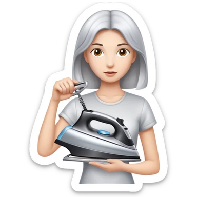 girl lifting a clothes iron sticker