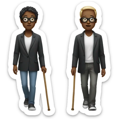 blind person walking with stick black glasses sticker