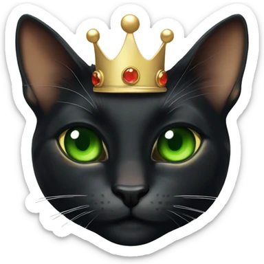 tortoiseshell black cat green eyes with crown on sticker
