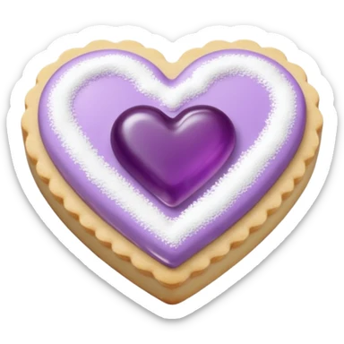 Realistic shortbread cookie in the shape of a heart with Pale Purple color jelly middle filling and sprinkled powder sugar on top. sticker