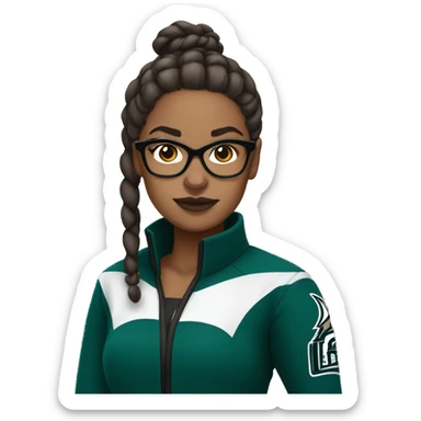 Brown skin girl with glasses hair in a bun in Philadelphia eagles clothes sticker