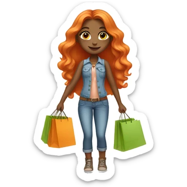 Tan girl with long orange hair wearing cute outfit holding shopping bags sticker