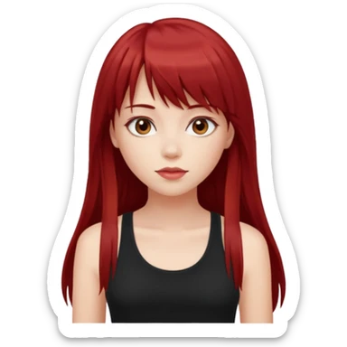 a pretty bratz fair girl with long dark red straight hair with bangs, wearing a black tank top sticker