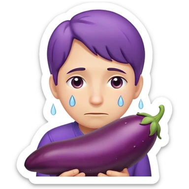 Tears rolling down face hugging eggplant sticker