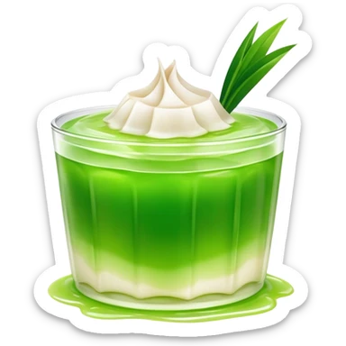 Cinematic Realistic Coconut Pandan Jelly Dessert Emoji, showcasing a delicate, translucent jelly infused with coconut and pandan rendered with lifelike detail and soft, tropical lighting. sticker