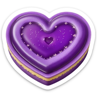 Realistic shortbread cookie in the shape of a heart with violet jelly middle filling and sprinkled powder sugar on top. sticker