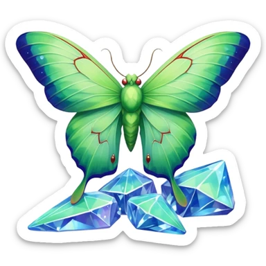 luna moth sitting on crystals sticker