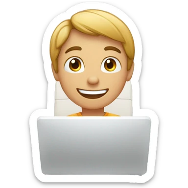 A boy in front of the computer who is happy  sticker