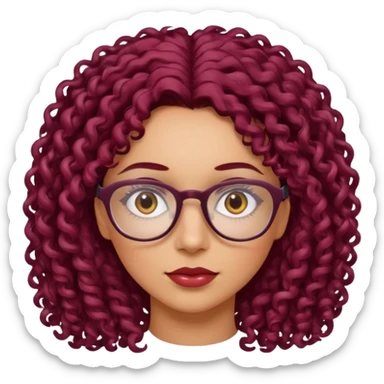 hispanic women with brown eyes and clear glasses and burgundy curly hair sticker