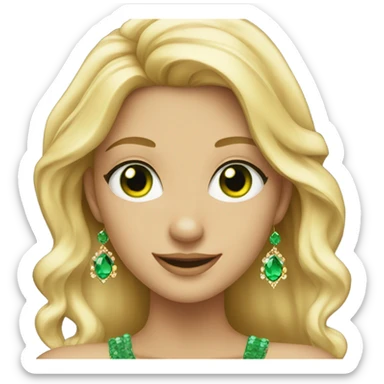 blonde girl green eyes smiling with jewelry sticker