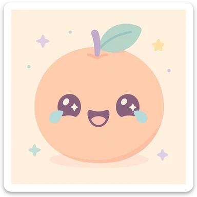 tangerine fruit with a laughing-crying expression, kawaii style, surrounded by little stars sticker