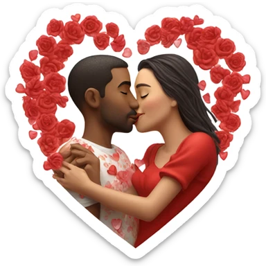 Hyper Realistic Couple kissing surrounded by red hearts and flowers  sticker
