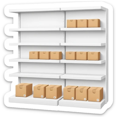 "Minimalist Japanese shelf display, identical products placed directly behind one another (same items stocked in depth), different product types arranged side by side, clean spacing, precise symmetry, soft neutral lighting, front-facing packages, ultra-detailed." sticker