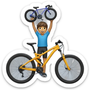 boy holding road bike over his head sticker
