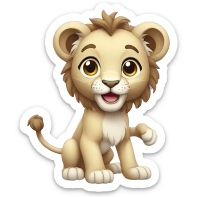 purple cute lion cub waving with whole body sticker