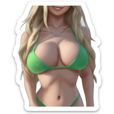 blonde beauty in green bikini sticker