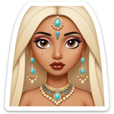 Indian nose, pretty lips, indian jewelry, medium skin, pretty bratz baddie, black eyeliner,  sticker