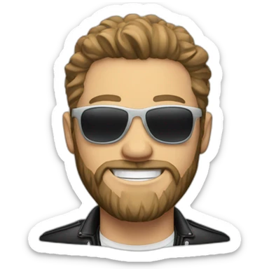 White Man smiling with beard sunglasses leather jacket earrings sticker