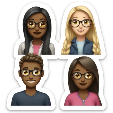 Group of 3 girls and 1 guy with glasses sticker
