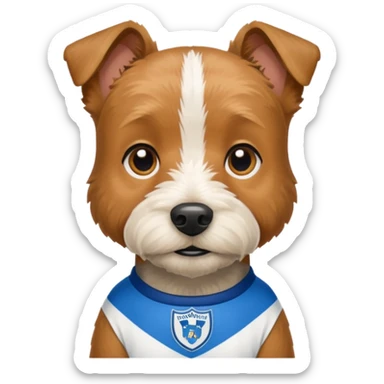 Terrier wearing Huddersfield town jersey sticker