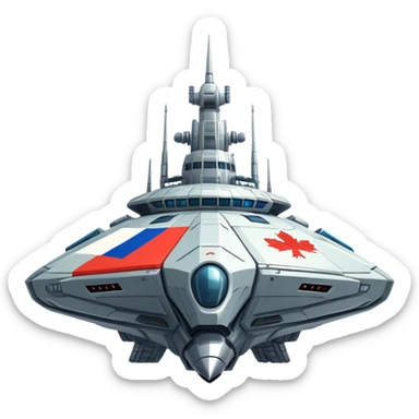 Massive futuristic Russian mothership with prominent flag colors, intimidating weapons sticker
