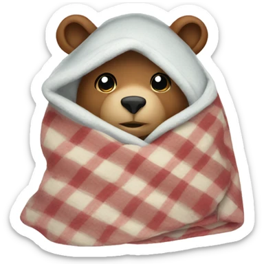 bear cozy in blanket sticker