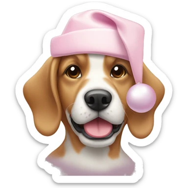 Dog with light pink Christmas hat and white bone in mouth sticker