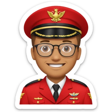 Smiling military man with glasses in red uniform sticker