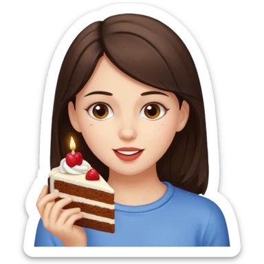 brunette girl eats piece of cake sticker