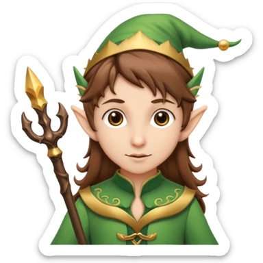 elf with staff brown hair sticker