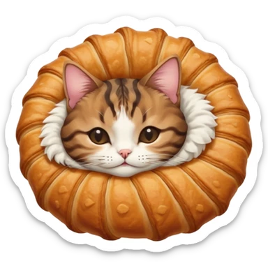 dark brown tabby and white cat in croissant position upside down with eyes closed sticker