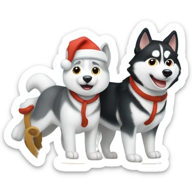 White Christmas sled with huskies sticker