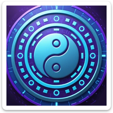 制造几张八卦图 要有时髦感 现代感 科技感 抛开传统感觉"Quantum tech BaGua diagram, yin-yang as flowing particles in neon blue and violet, surrounded by glowing hexagrams in cyberpunk style, holographic interface background with binary code floating, ultra-detailed 8K render --ar 16:9 --v 6" sticker