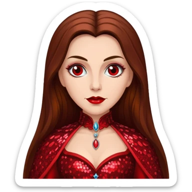 Countess Dracula with long brown hair, red sequin outfit sticker