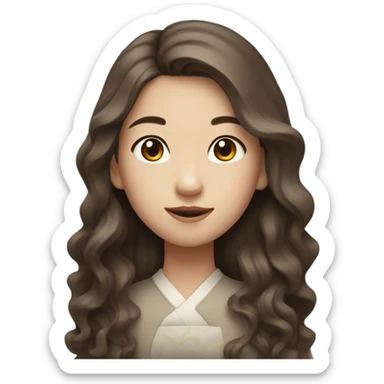 a girl with WHİTE skin LONG BROWN WAVY hair  chinese girl BROWN hair  sticker