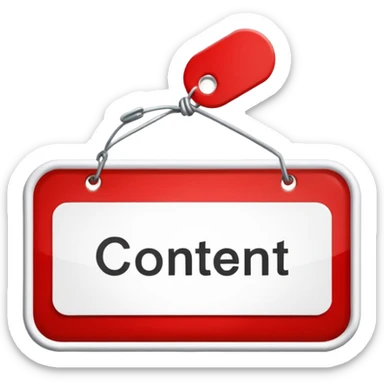 classic red and white name tag with the word 'content' sticker