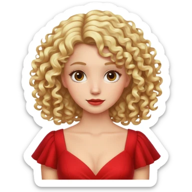 Woman with curly blonde hair and red dress sticker
