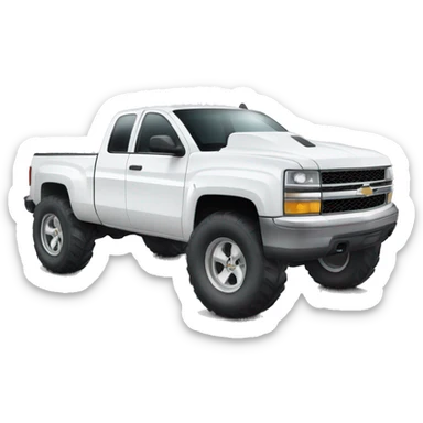 White Chevy pick up truck with big wheels sticker