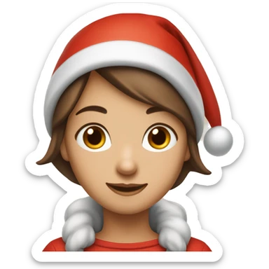 Girl with ￼ brown ￼short hair in red elf hat  sticker