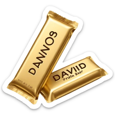 protein bar gold wrapper that says David on it in black font  sticker