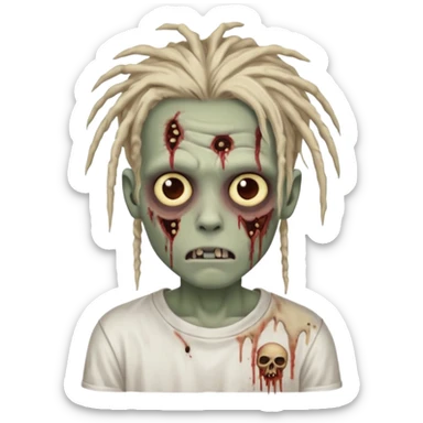 a zombie boy with a dreadlocks hair and a white t shirt  sticker