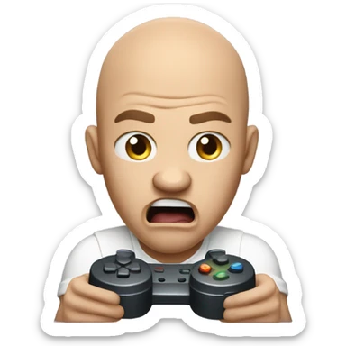 a bald man plays console and screams sticker