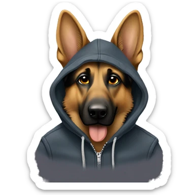 German shepherd with a carhartt hoodie sticker