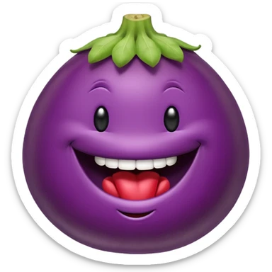 Smiley face with eggplant in its mouth sticker