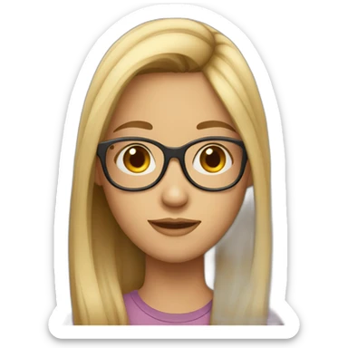 a girl with fair long straight hair with glasses sticker